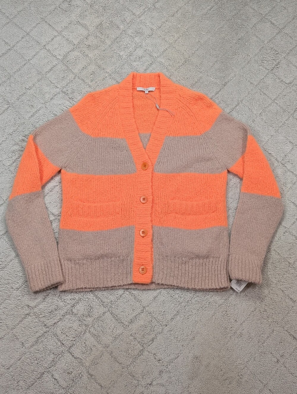 Tibi Sweater Womens S Beige Orange Cozette Striped Cardigan Slouchy Alpaca Wool